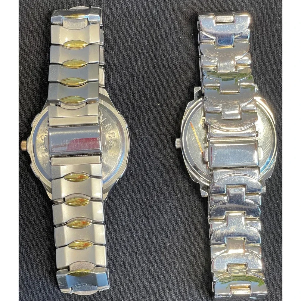 Mens Two Tone Stainless Steel Quartz & Silver Tone Watches Both Work!